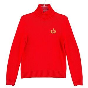 Lauren Jeans Ralph Lauren Turtleneck Red Ribbed Sweater Golden Logo Women Small